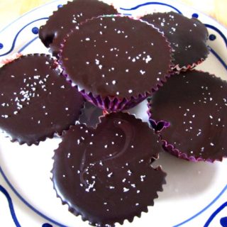 Flash Fiction Kitchen Rum Sunbutter Cups (Paleo, Vegan) on a blue and white plate