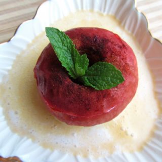 Roast apple with coconut creme anglaise