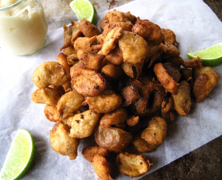 Battered Deep-Fried Garlic Chip Fritters from Flash Fiction Kitchen