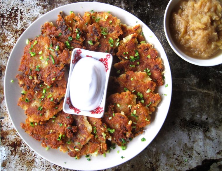 Cassava Latkes with Applesauce and Coconut Sour Cream (paleo, AIP, vegan)