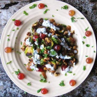 Brussel Sprouts with Grapes, Fig Jam, & Coconut Mint Yogurt (paleo, AIP, vegan)