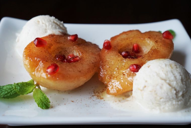 Caramelized pears (paleo, AIP, vegan) from Flash Fiction Kitchen w/ pomegranate& mint