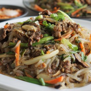 Japchae (Korean sweet potato noodles, paleo, AIP) from Flash Fiction Kitchen