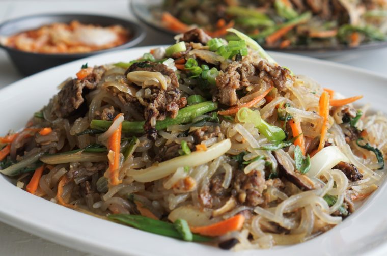 Japchae (Korean sweet potato noodles, paleo, AIP) from Flash Fiction Kitchen