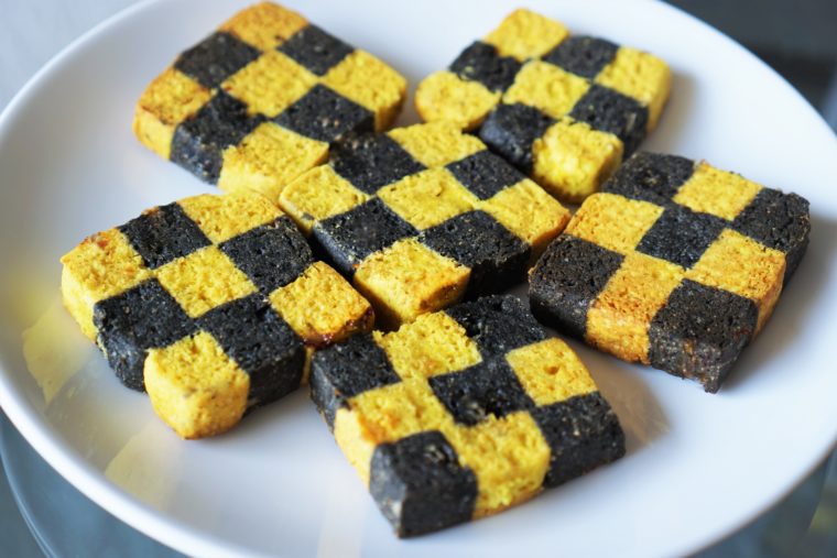 Bumblebee Turmeric-Cacao/Charcoal Checkerboard Cookies (paleo, AIP, vegan)